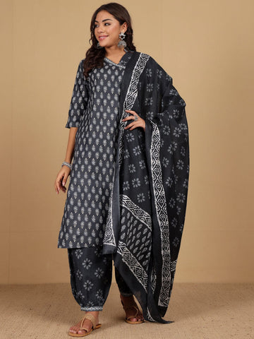Varanga Women Ethnic Jaipuri Printed Angrakha with Salwar & Dupatta